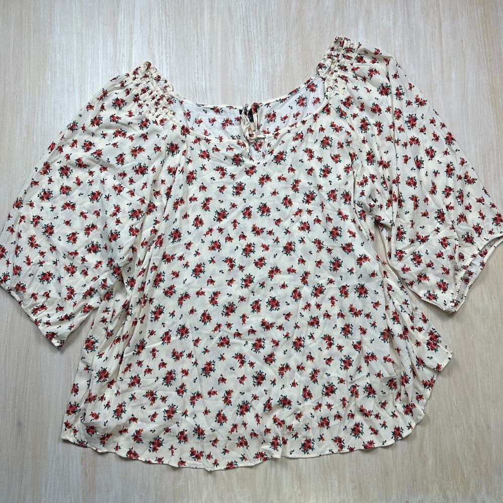 Torrid Ivory Rose Floral Cottagecore Smocked Puff Sleeve Romantic Blouse Top 6X